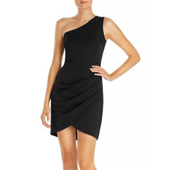 AQUA One Shoulder Ruched Dress - Black NWT Size Small - Picture 1 of 1